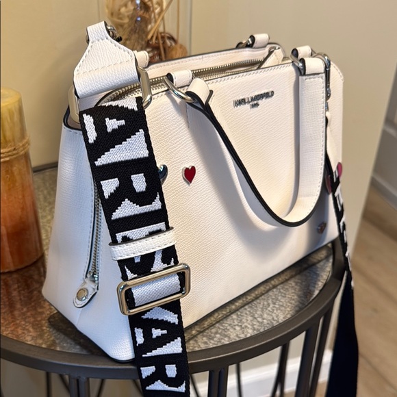 Karl Lagerfeld Cream and Black Satchel with Textured Finish - Picture 2 of 7